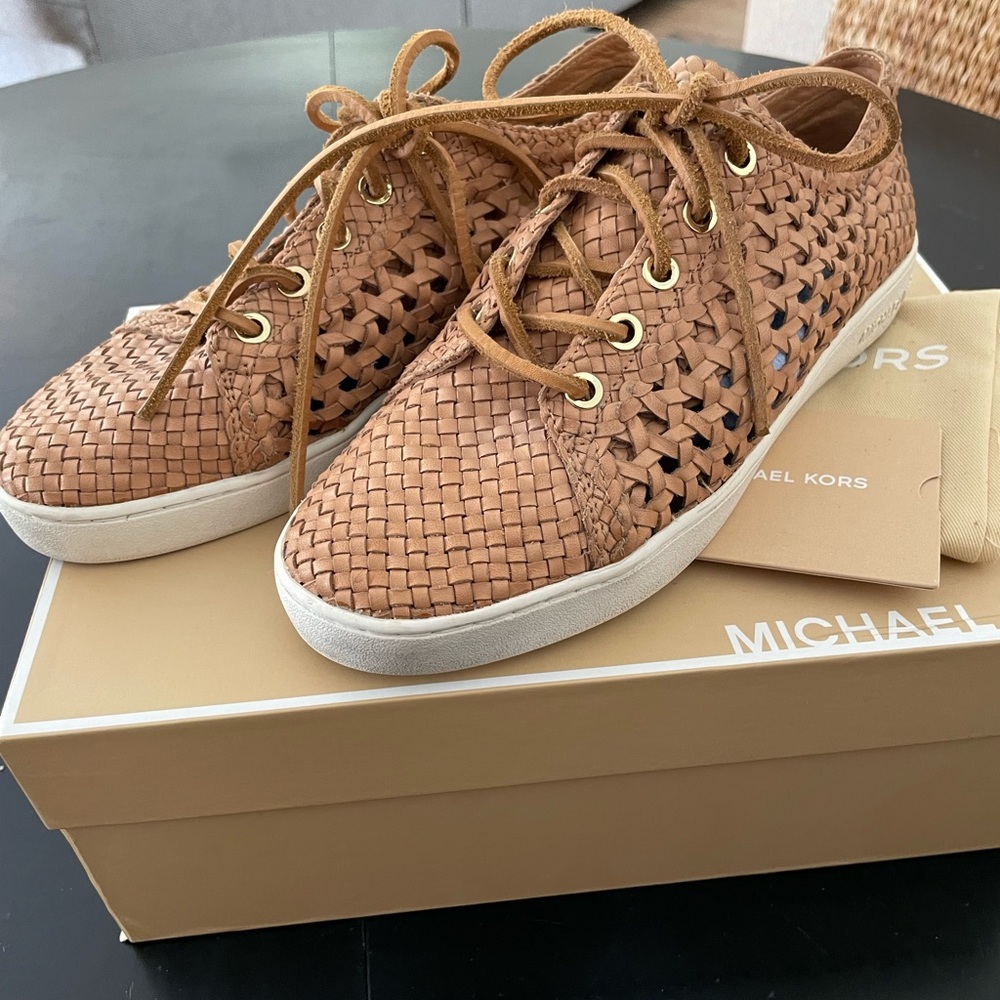 Michael Kors women leather woven sneakers